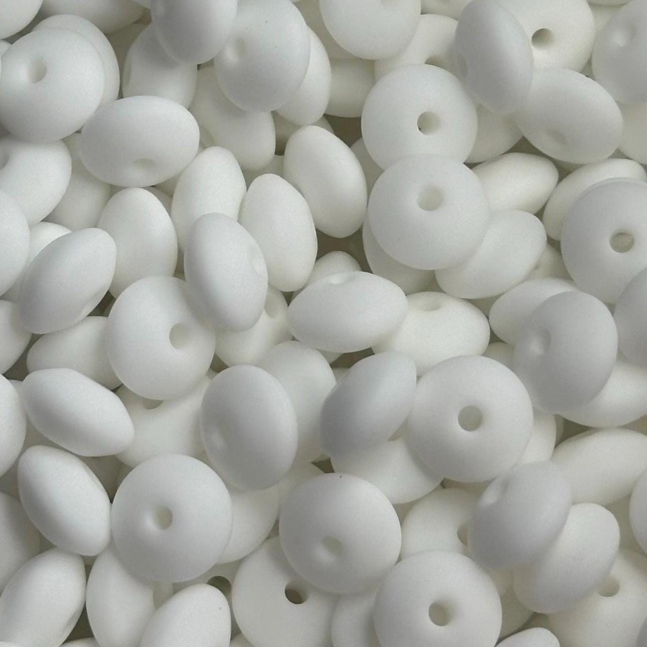 Bright White Solid Saucer Lentil 12mm Spacer Silicone Beads