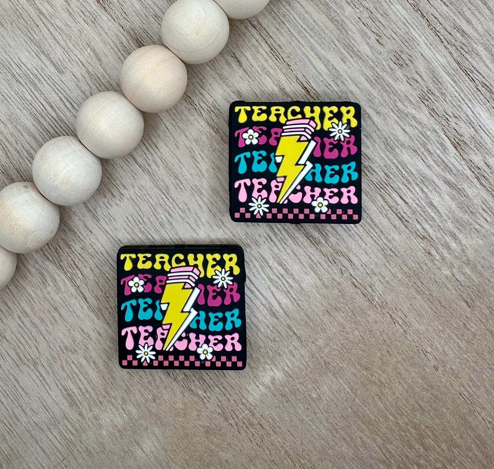 Teacher Stacked Lightening Bolt Silicone Focal Beads