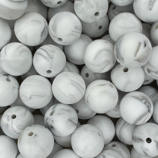 White Marble 15mm Round Silicone Beads