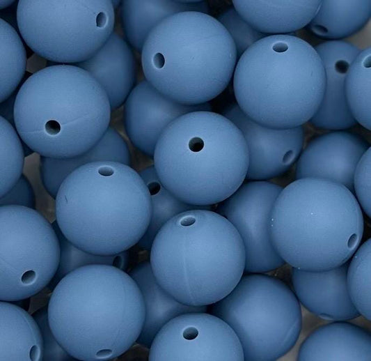 Boho Blue Solid 15mm Round Silicone Beads