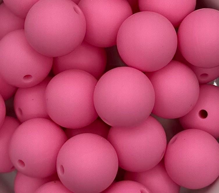 Bubble Gum Pink Solid 15mm Round Silicone Beads
