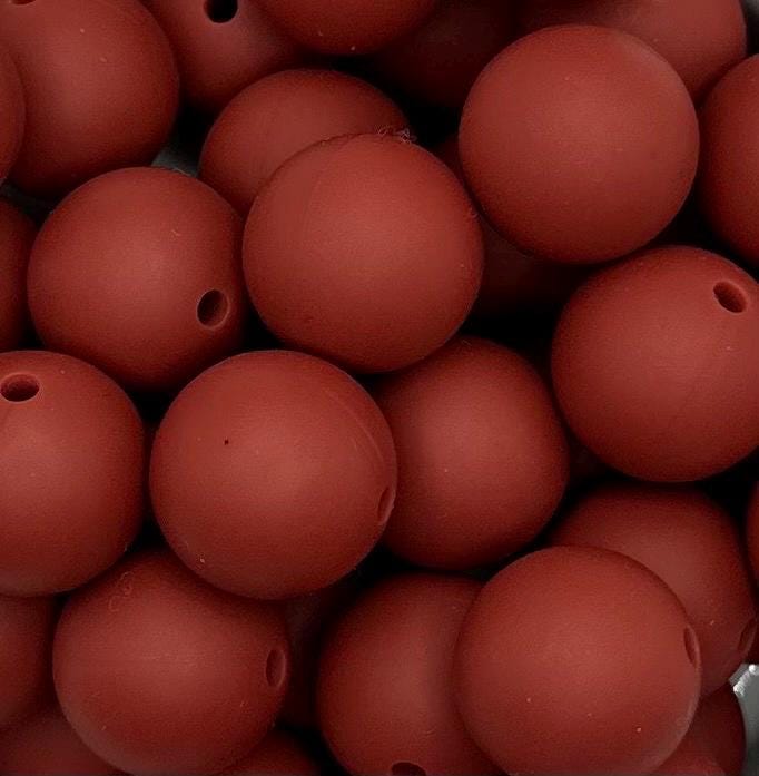 Brick Red Solid 15mm Round Silicone Beads