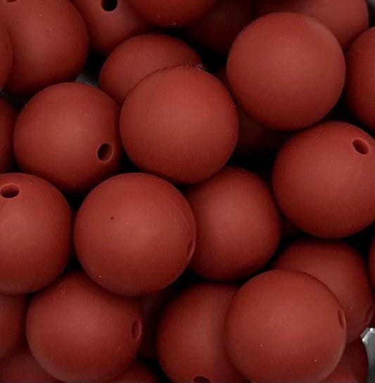 Brick Red Solid 15mm Round Silicone Beads