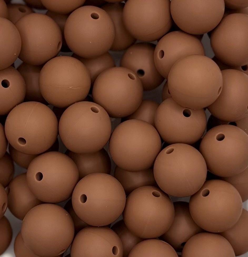 Dark Caramel Solid 15mm Round Silicone Beads