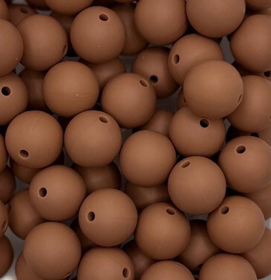 Dark Caramel Solid 15mm Round Silicone Beads