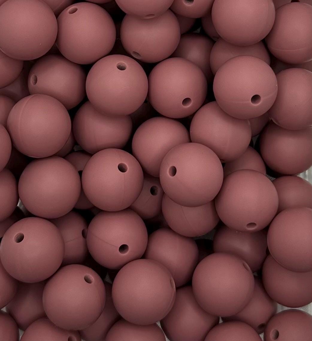 Dark Mauve 15mm Round Silicone Beads