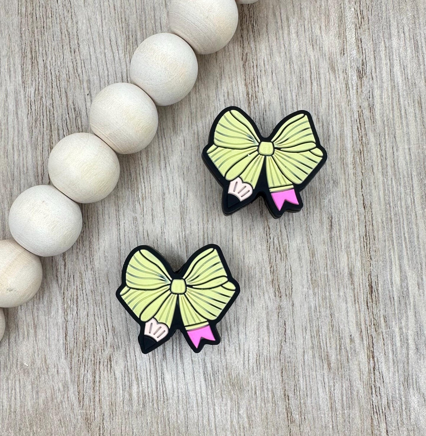 Pencil Bow Teacher Silicone Focal Beads **discontinuing**
