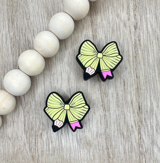 Pencil Bow Teacher Silicone Focal Beads **discontinuing**