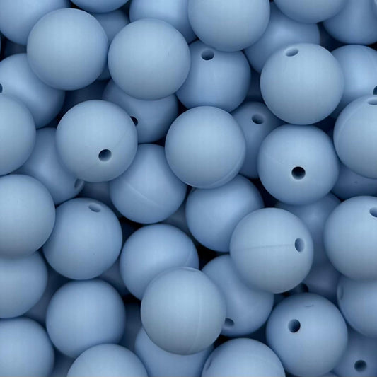 Baby Light Blue Solid 15mm Round Silicone Beads