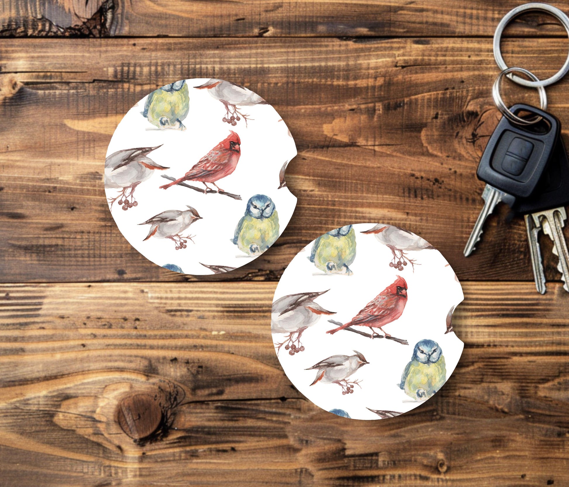 Bird Cardinal Car Coasters, Neoprene Car Coasters