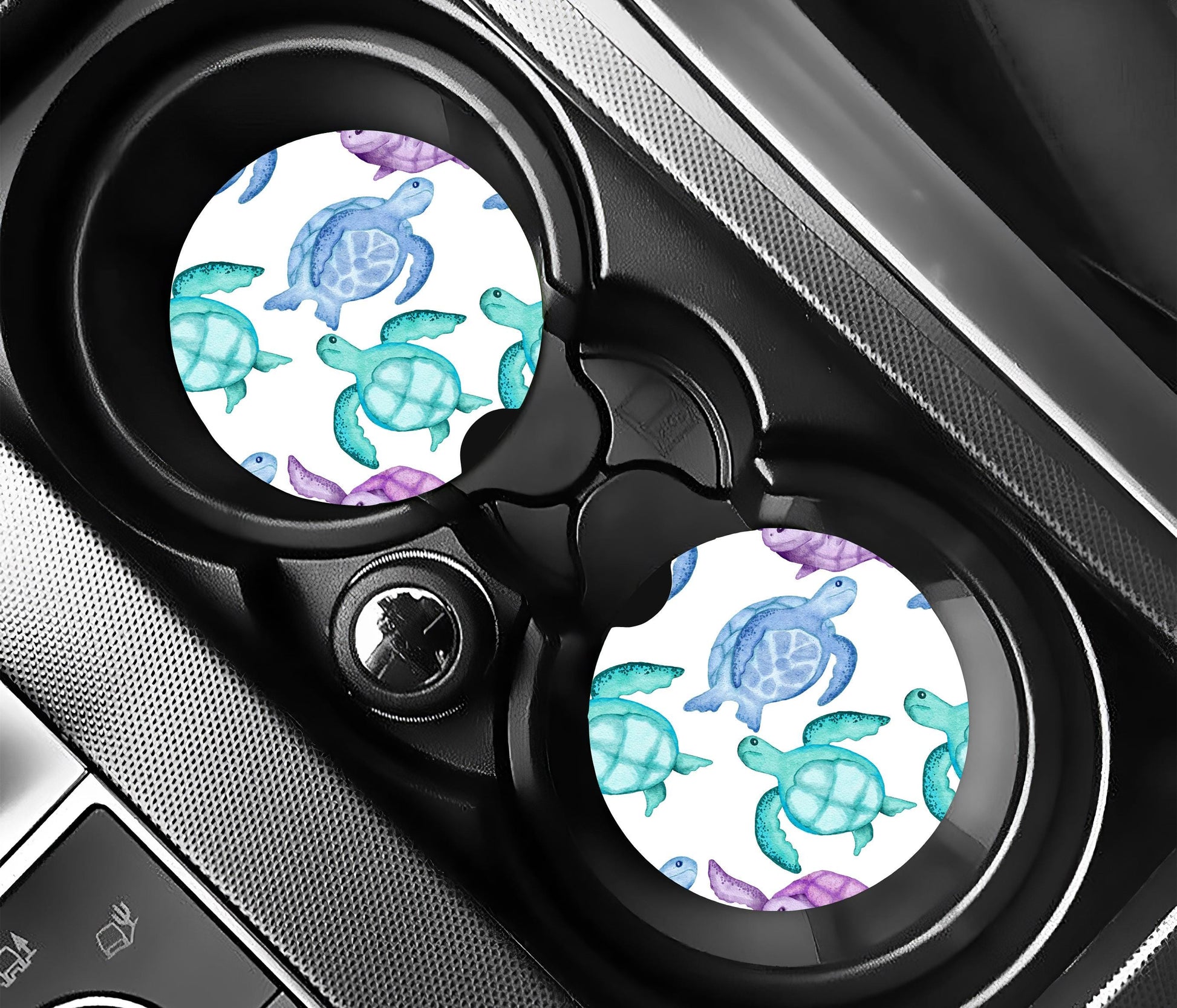 Turtle Watercolor Car Coasters, Neoprene Car Coasters
