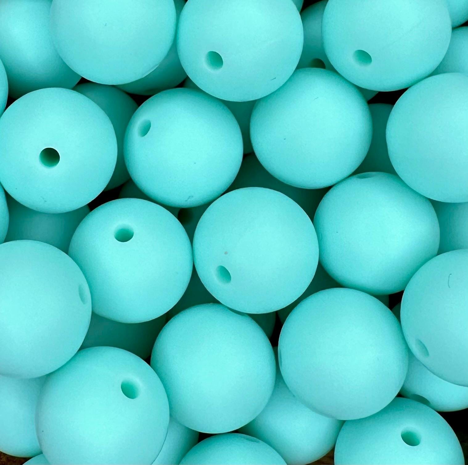 Mint Blue 15mm Round Silicone Beads
