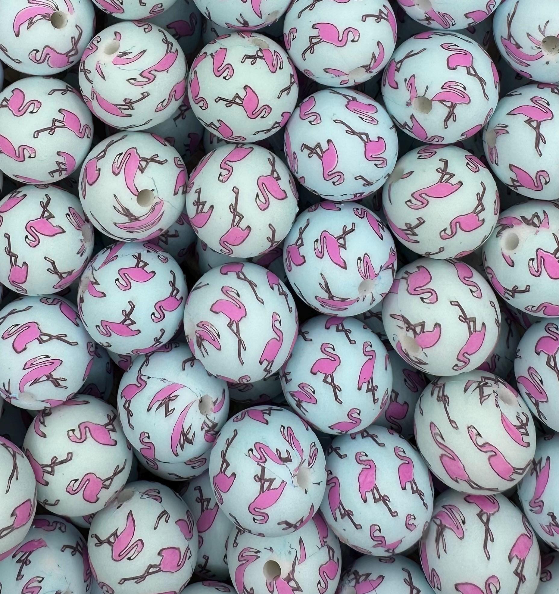 Flamingo Print 15mm Round Silicone Beads *discontinuing*