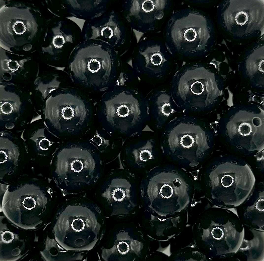 Black Liquid Gloss 15mm Round Silicone Beads
