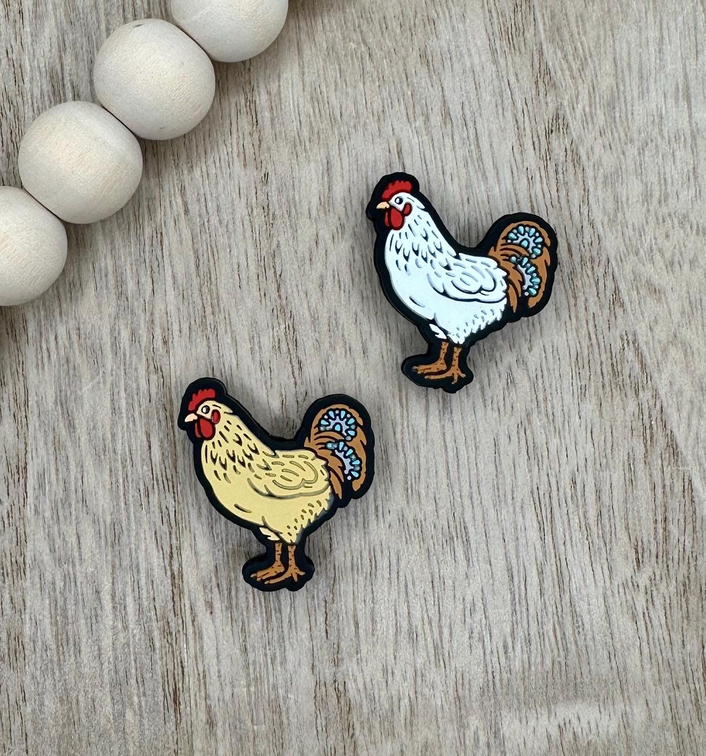 Chicken Rooster Silicone Focal Beads