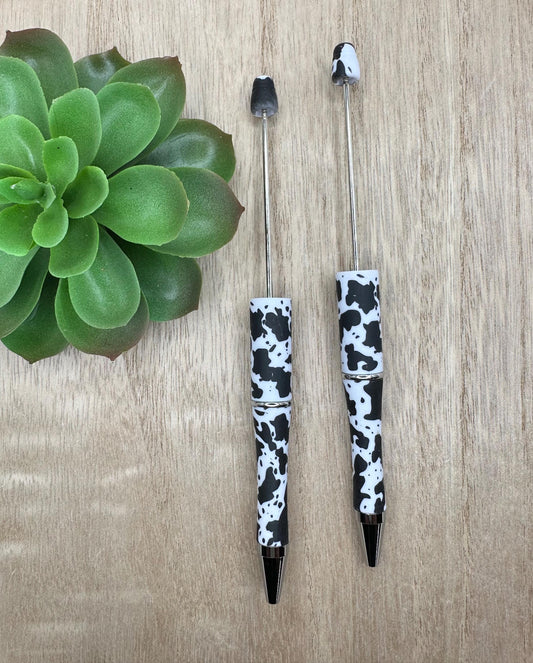 Beadable Black Cow Print Pen