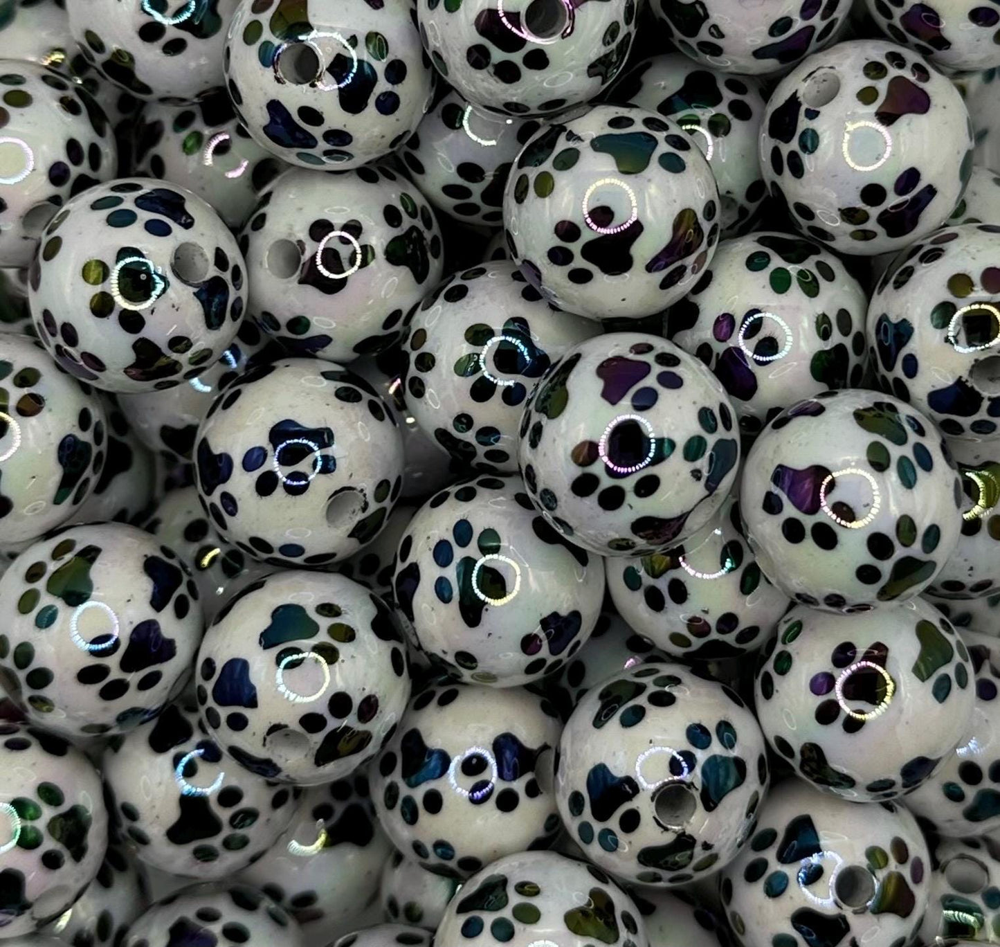 Paw Prints UV 16mm Round Printed Acrylic Beads