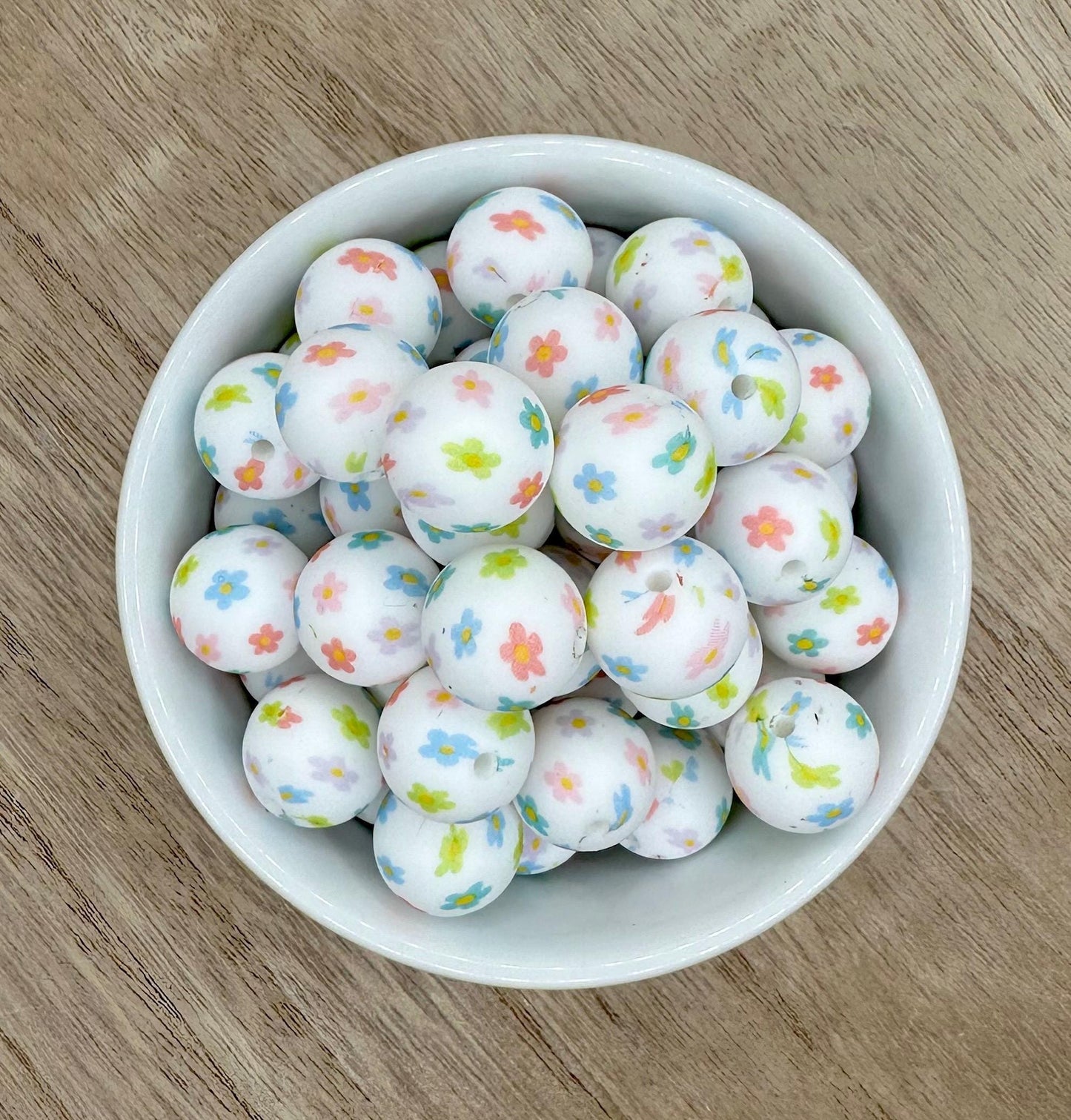 May Flowers 15mm Round Printed Silicone Beads