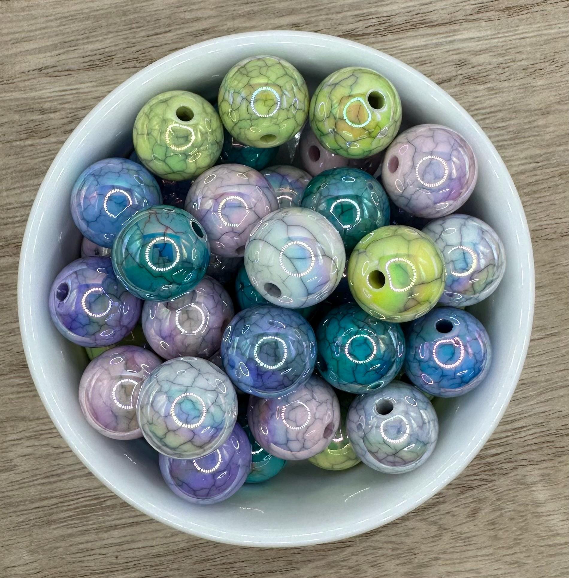 Crackle Mixed Colors UV 10pk 16mm Round Printed Acrylic Beads