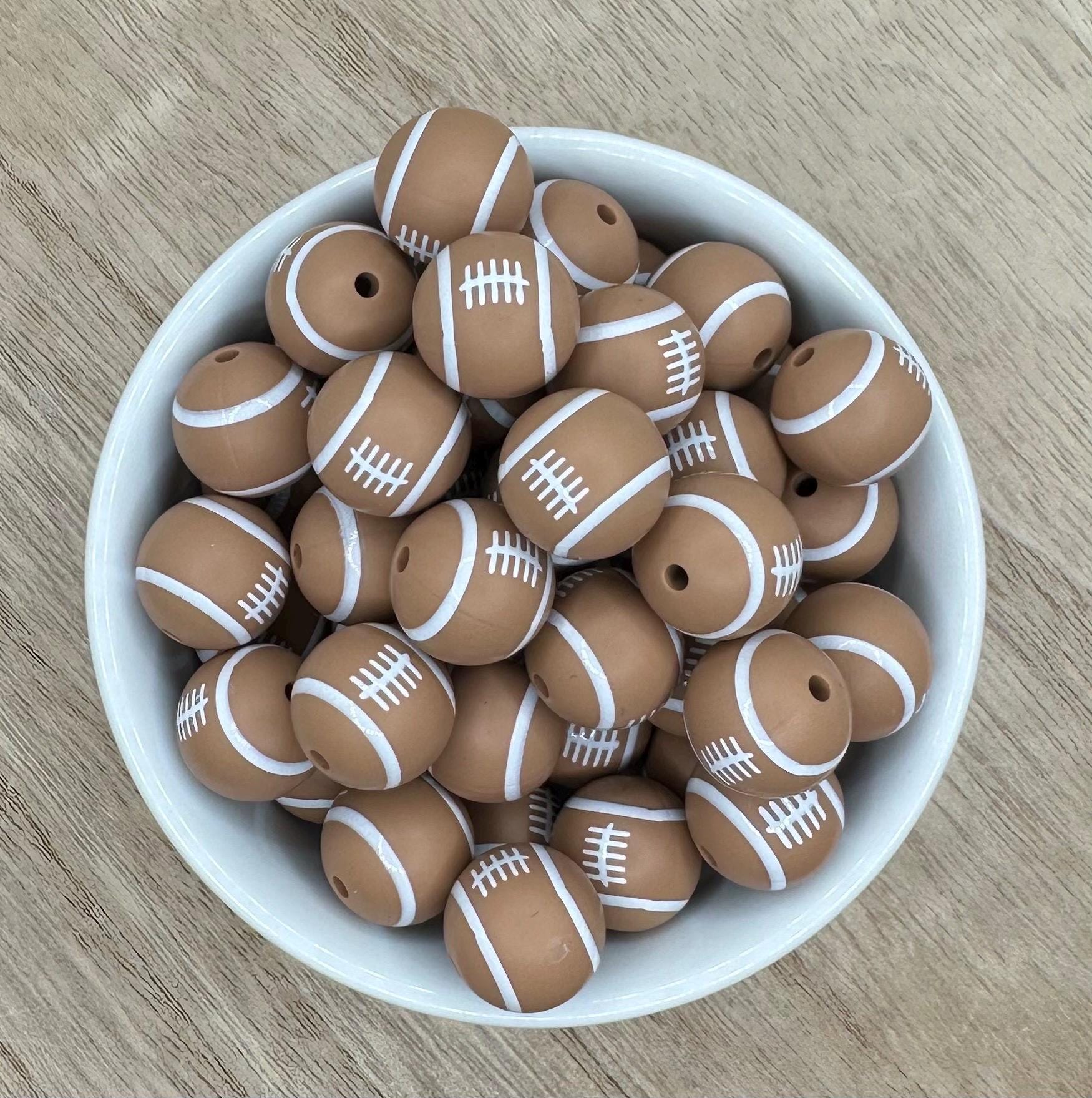 Football Sport 15mm Round Printed Silicone Beads