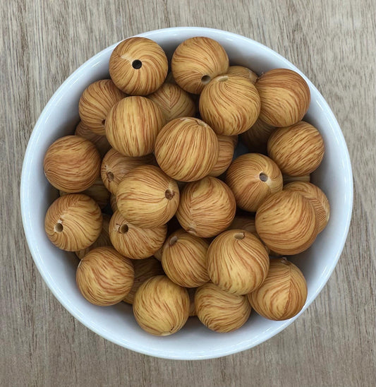 Dark Wood Print 15mm Round Silicone Beads