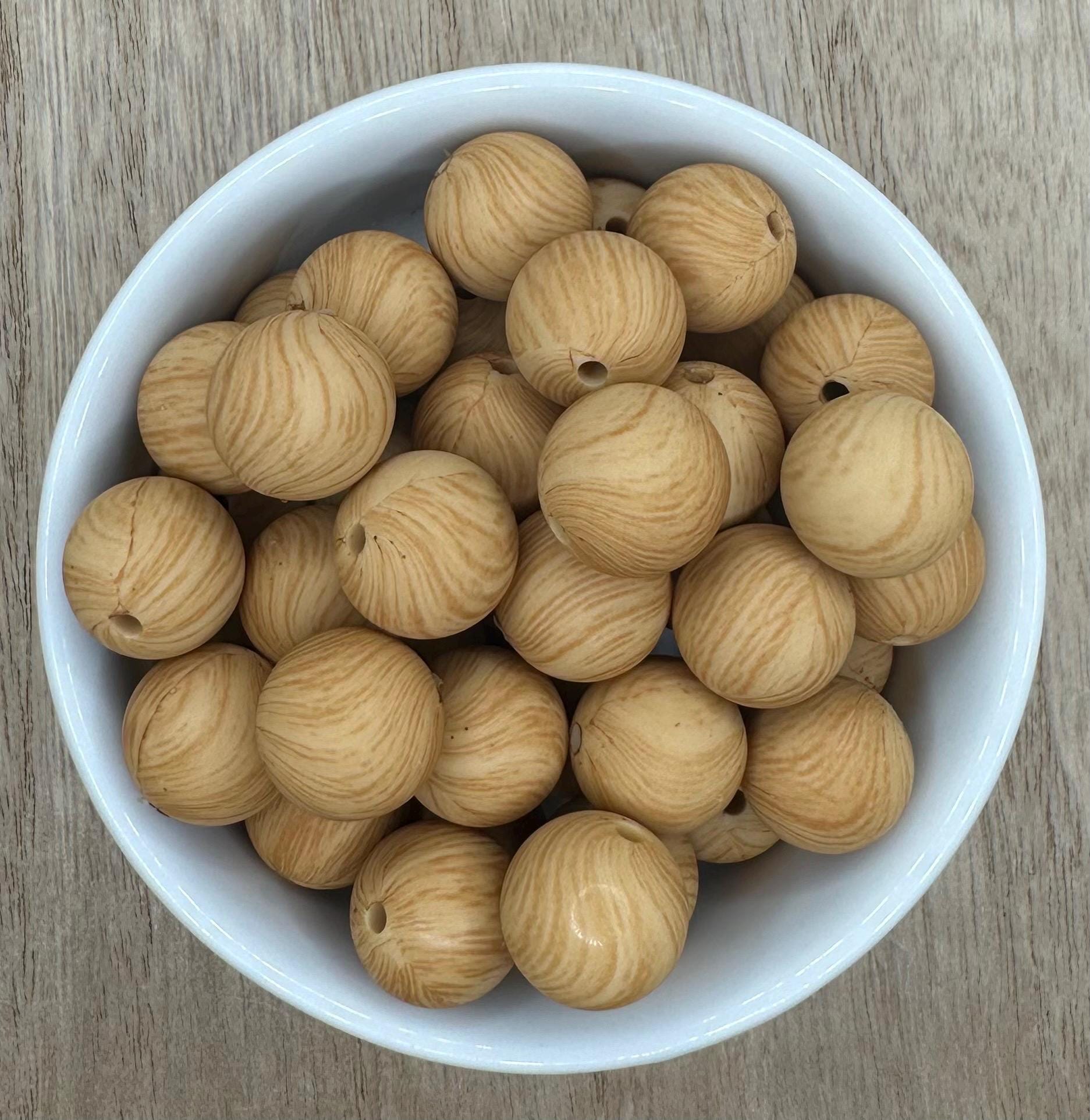 Light Wood Print 15mm Round Silicone Beads