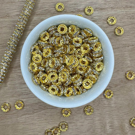 Gold 10mm Clear Rhinestone Large Hole Spacers