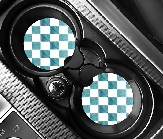 Checkered Denim Car Coasters, Neoprene Car Coasters