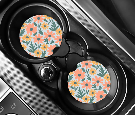 Pastel Floral Coasters, Neoprene Car Coasters