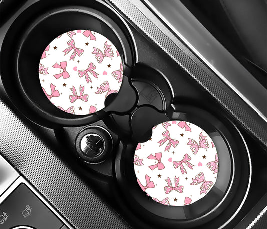 Pink Bows Car Coasters, Neoprene Car Coasters