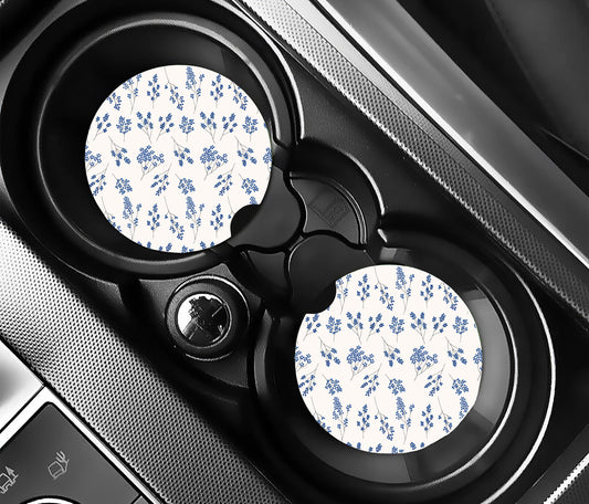 Blue Floral Car Coasters, Neoprene Car Coasters
