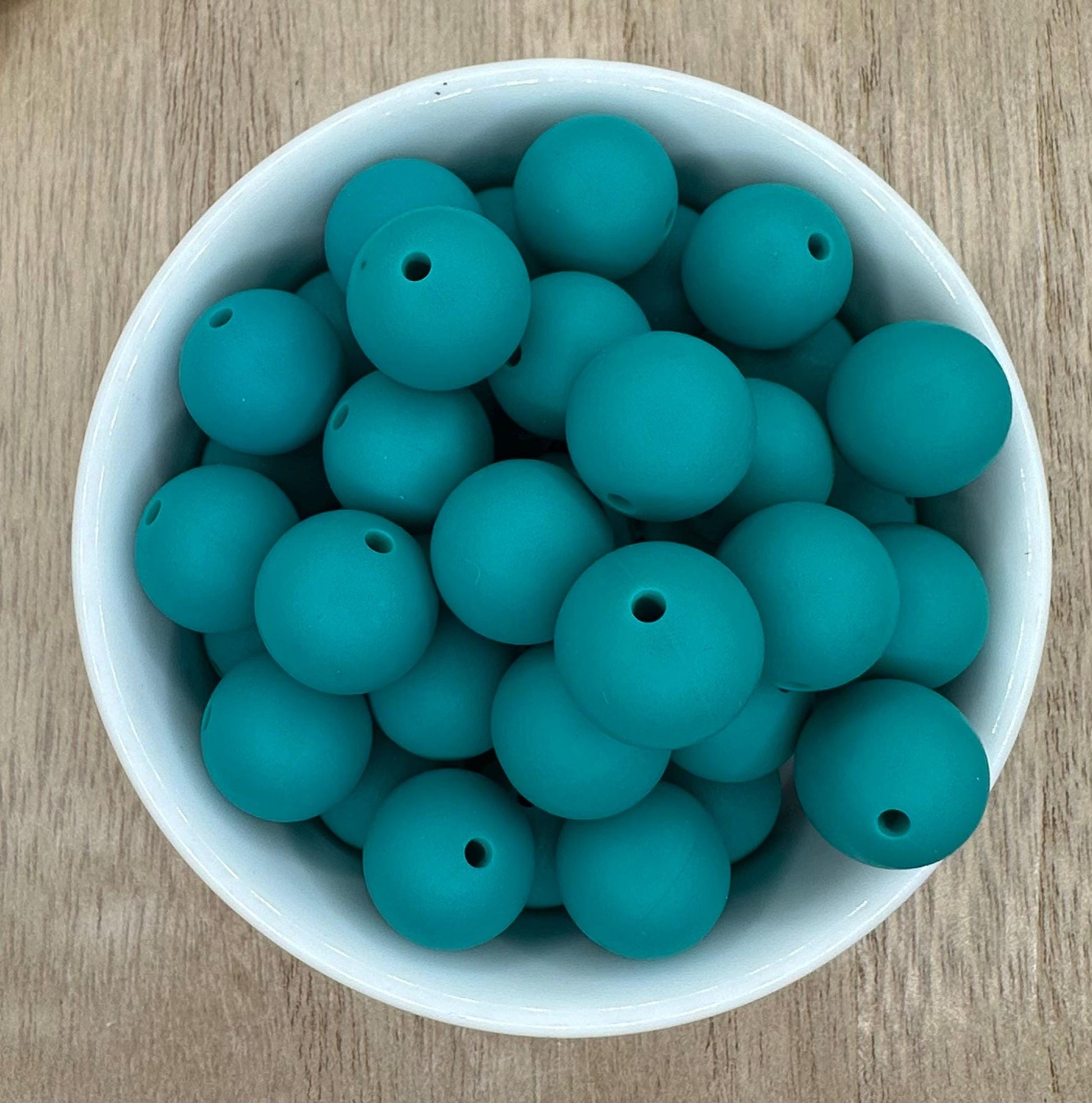 Deep Teal Solid 15mm Round Silicone Beads