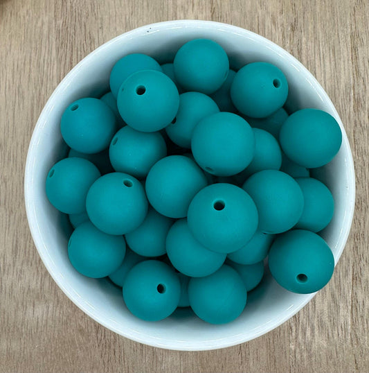 Deep Teal Solid 15mm Round Silicone Beads