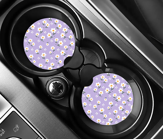 Pastel Purple Daisies Car Coasters, Neoprene Car Coasters