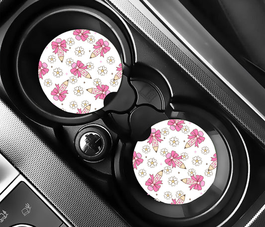 Pencil Bows, Teacher, Educator, Para, Car Coasters, Neoprene Car Coasters