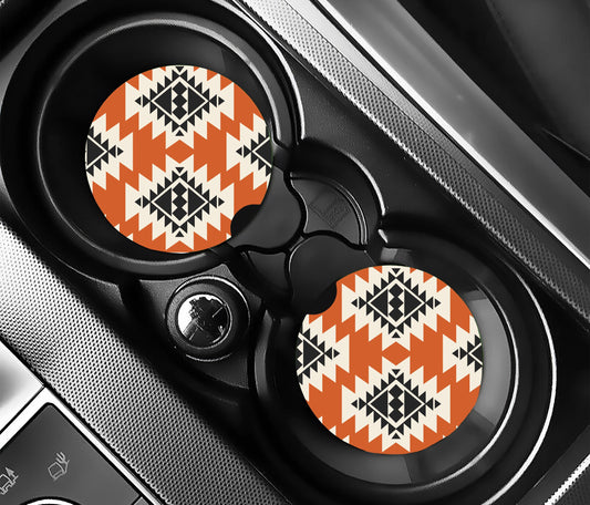 Orange Aztec Western Coasters, Neoprene Car Coasters