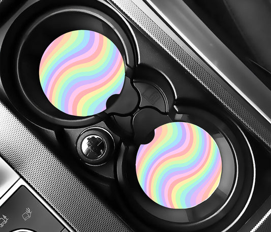 Rainbow Wave Car Coasters, Neoprene Car Coasters