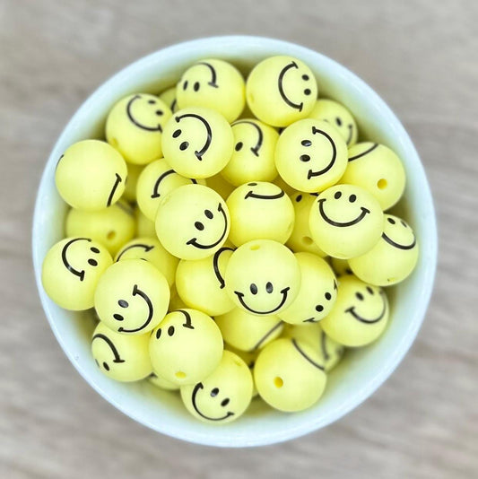 All Smiles - Print 15mm Round Printed Silicone Beads