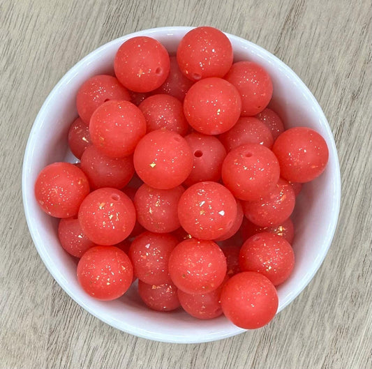 Red Glitter Round Silicone Beads