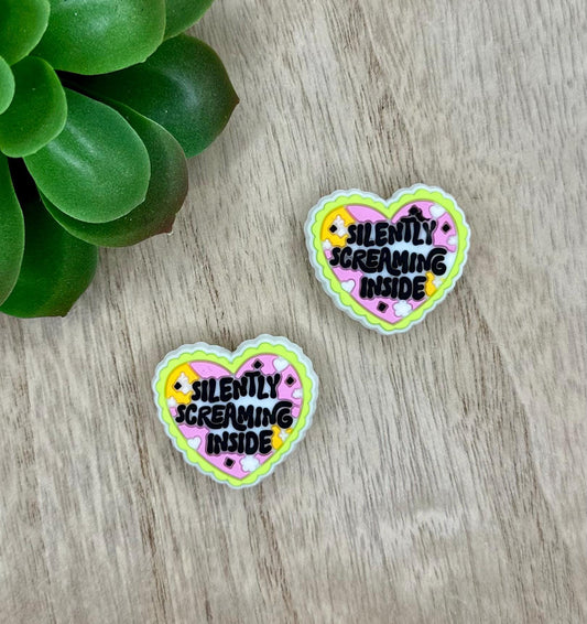 Silently Screaming Inside Heart Silicone Focal Beads