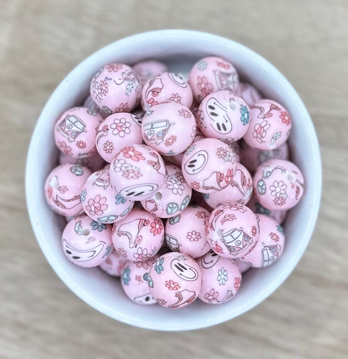 Happy Hippie - Print 15mm Round Printed Silicone Beads