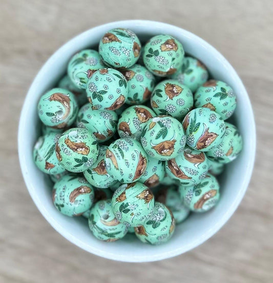 Highland Cow - Print 15mm Round Printed Silicone Beads