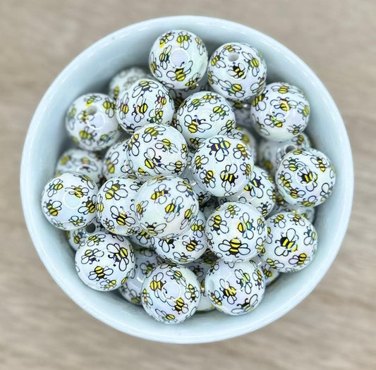 Bees UV Coated 16mm Round Printed Acrylic Beads