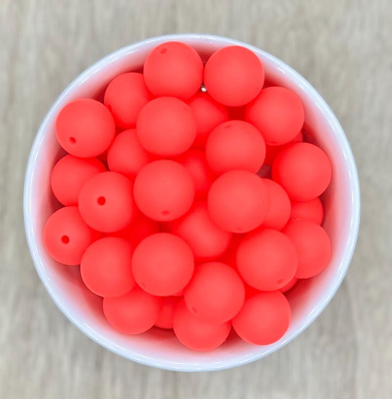 Neon Pink 15mm Round Silicone Beads
