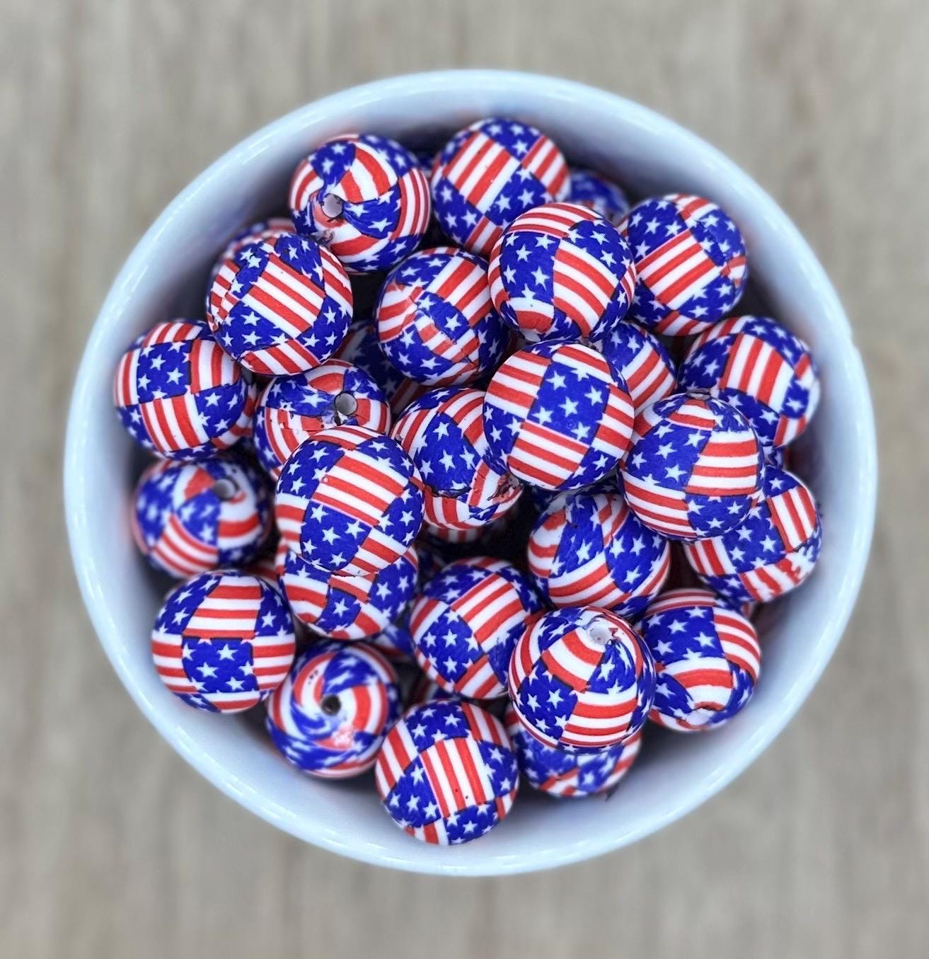 USA Flag Checkered Round 15mm Printed Silicone Beads