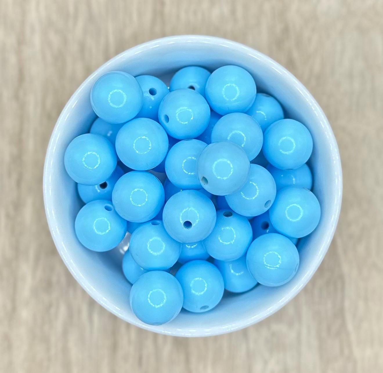 Sky Blue Glossy Liquid 15mm Round Silicone Beads