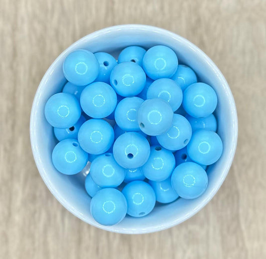 Sky Blue Glossy Liquid 15mm Round Silicone Beads