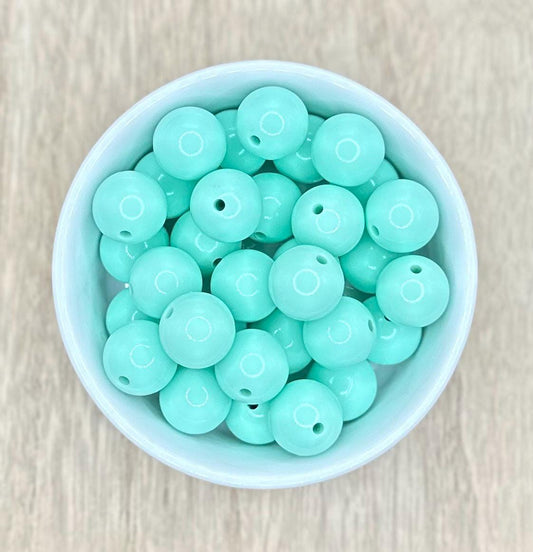 Mint Glossy Liquid 15mm Round Silicone Beads