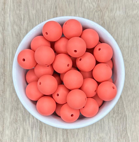 Coral 15mm Round Silicone Beads