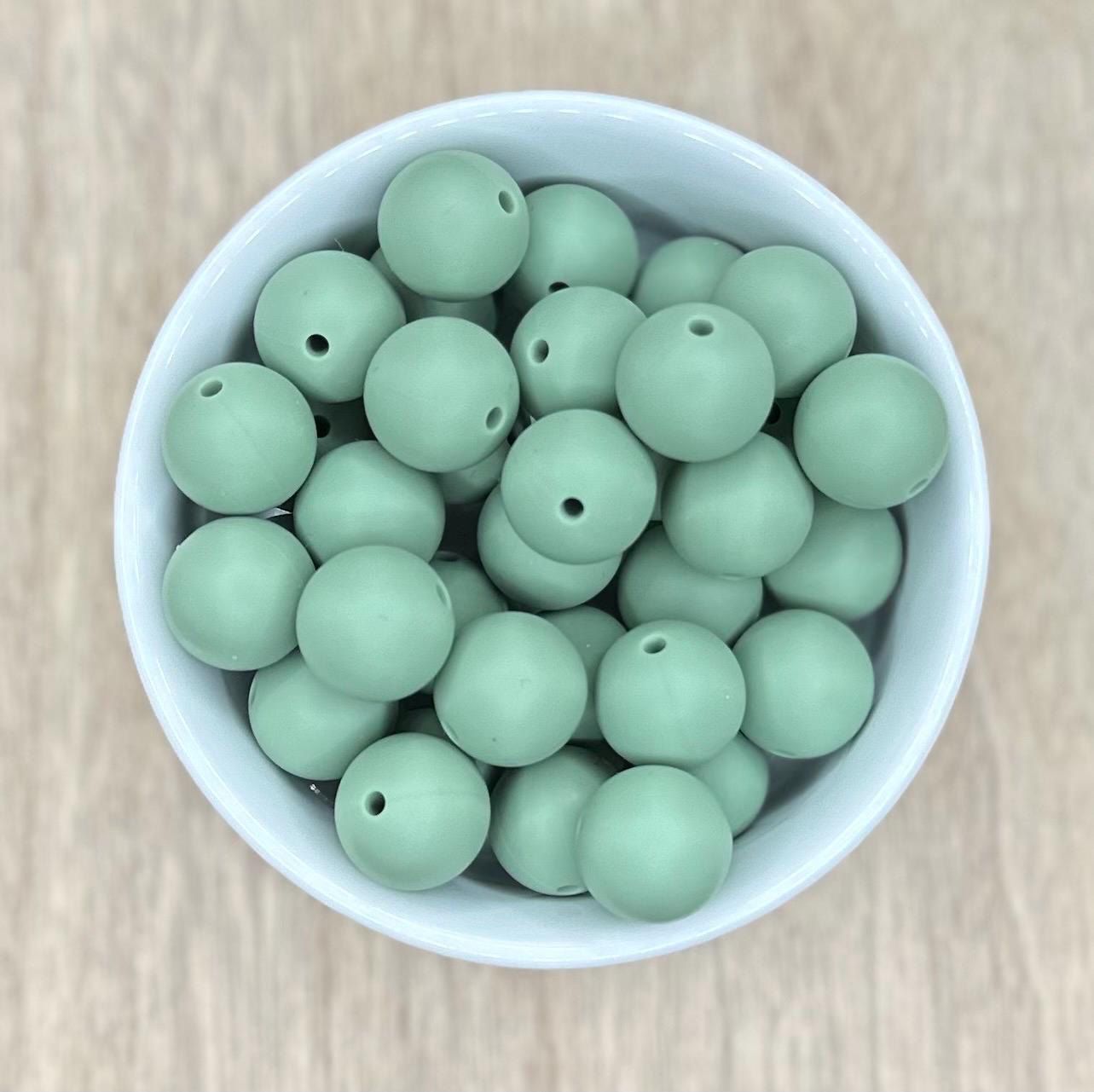 Sage Green 15mm Round Silicone Beads